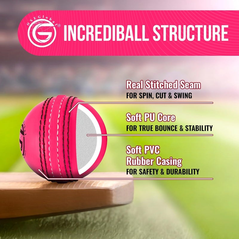 ONEGlobal Soft Rubber Cricket Ball for Practice | Outdoor & Indoor Practice Cricket Ball with Core & Stitched Seam | Realistic Feel, True Bounce & Swing for Practice, Honing Skills & Family Fun - Image 5